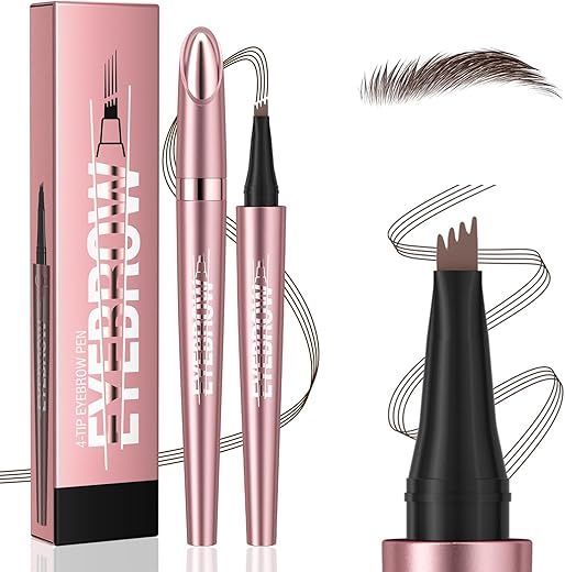 Eyebrow Pen (Dark Brown), 3D Waterproof Microblading Eyebrow Pencil, 4 Tipped Precise Brow Pen, Fine Stroke Natural Contouring Pen, Gifts for Women Mom Sisters Friend Coworker