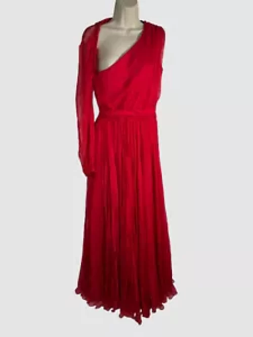 $7800 Alexander McQueen Women's Red Silk Single Sleeve Maxi Dress Size 42